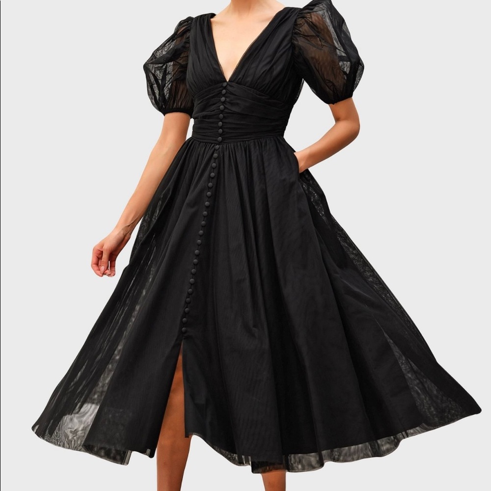 NWT Black eShakti Formal Puff Sleeve Dress